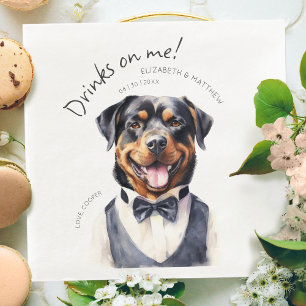 Dapper Rottweiler Waiter Watercolor Customizable Napkin