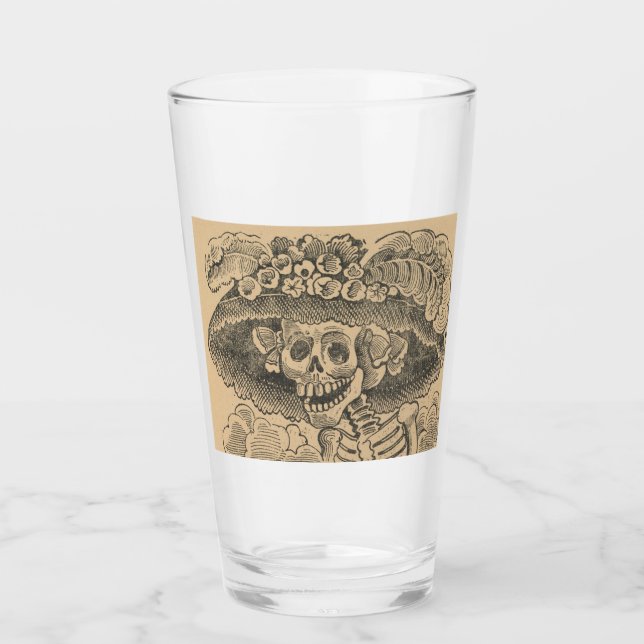 Dapper Skeleton (Calavera Catrina) (Elegant Skull) Glass (Front)