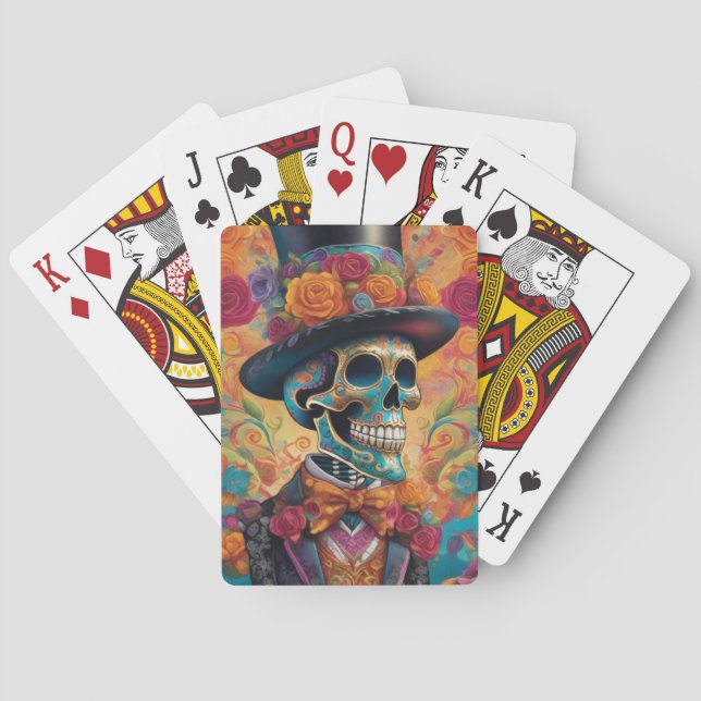 Dapper Skeleton Elegance: Day of the Dead Playing Cards (Back)