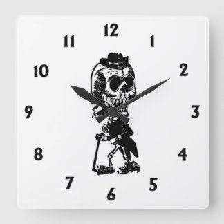 Dapper Skeleton with Black Numbers Square Wall Clock