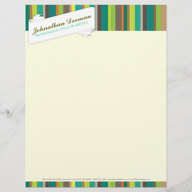 Dapper Stripes Retro Teal - Custom Letterhead (Front)