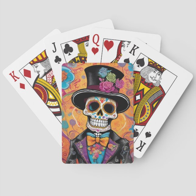 Dapper Sugar Skull Skeleton: Day of the Dead  Playing Cards (Back)