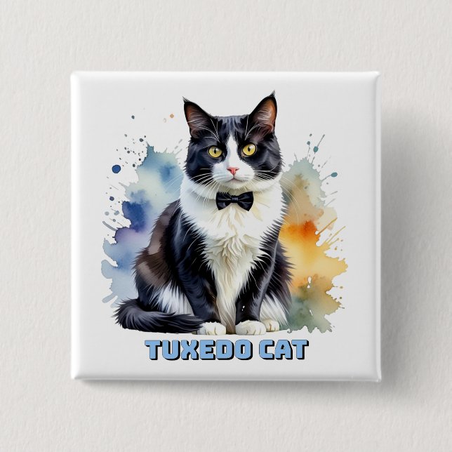 Dapper Tuxedo Cat 2 Inch Square Button (Front)