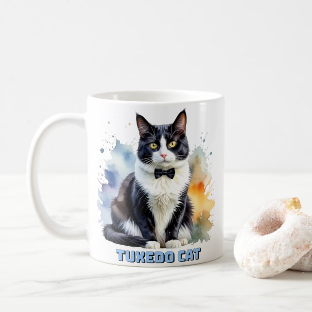 Dapper Tuxedo Cat Coffee Mug (With Donut)