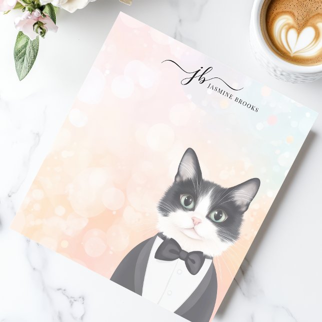 Dapper Tuxedo Cat Watercolor Personalized Notepad (Creator Uploaded)