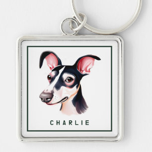 Dapper Whippet Pup Personalized Keychain