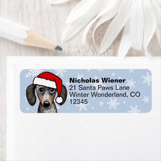 Dapple Dachshund Christmas Chien Retour Adresse (En situation)