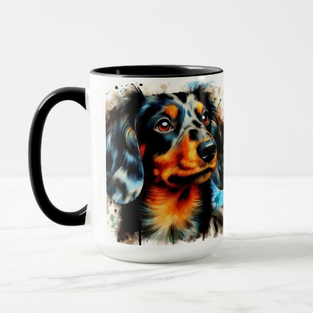 Dapple Dachshund Christmas Coffee Mug (Left)