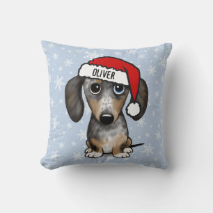 Dapple Dachshund Christmas Custom Name Cute Dog Throw Pillow