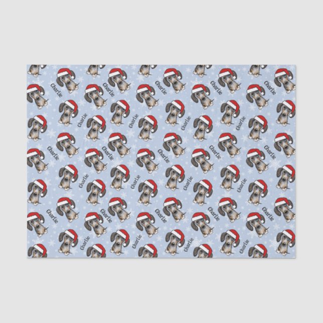 Dapple Dachshund Christmas Custom Name Cute Dog Tissue Paper (Front)