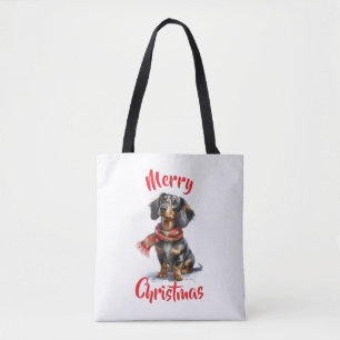 Dapple Dachshund Merry Christmas Tote Bag