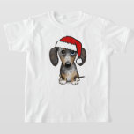 Dapple Dachshund Santa Wiener Dog Christmas T-Shirt<br><div class="desc">Spread some Christmas cheer with this adorable merle dapple dachshund holiday t-shirt! The shirt features an illustration of a cute wiener dog wearing a festive Santa hat. This cheerful Christmas weenie dog will put a smile on any dachshund lover's face. This comfortable t-shirt is perfect for any holiday celebration. Wear...</div>