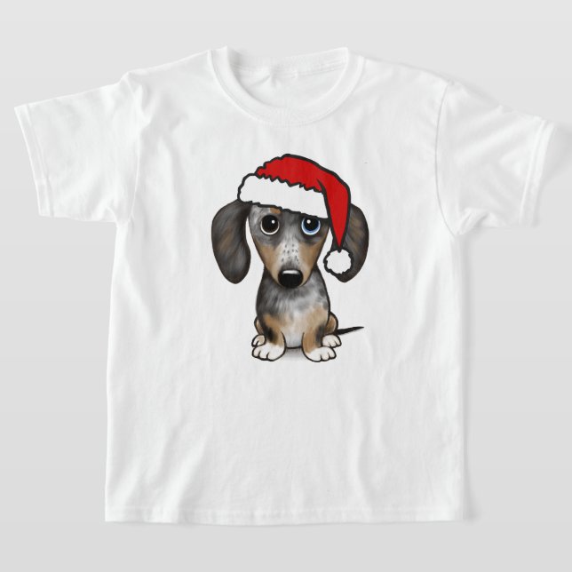 Dapple Dachshund Santa Wiener Dog Christmas T-Shirt (Laydown)