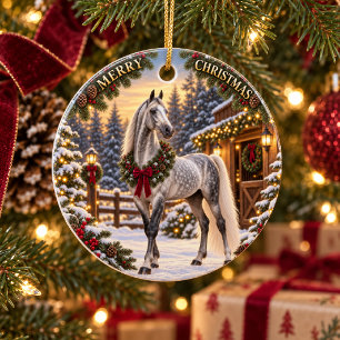 Dapple Grey American Saddlebred Merry Christmas Ceramic Ornament