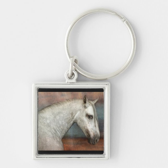 Dapple Grey Andalusian Horse Portrait Keychain (Front)
