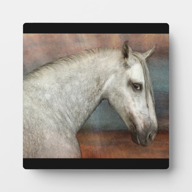 Dapple Grey Andalusian Horse Portrait Plaque (Front)