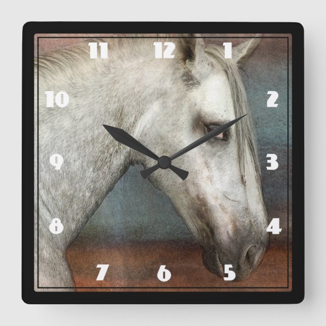 Dapple Grey Andalusian Horse Portrait Square Wall Clock (Front)