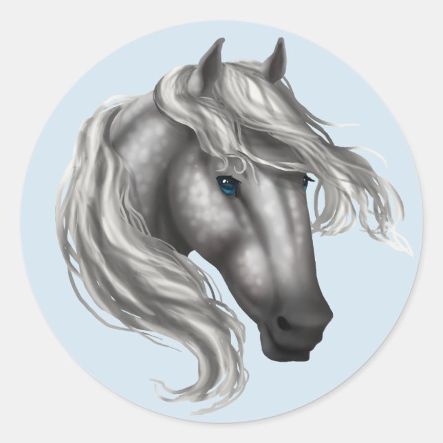 Dapple Grey Horse Head Classic Round Sticker (Front)