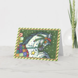 DAPPLE GREY IN A ONE HORSE OPEN SLEIGH With Verse Holiday Card