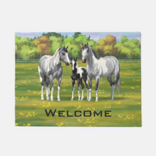 Dapple Grey Pinto Paint Horses In Summer Pasture Doormat