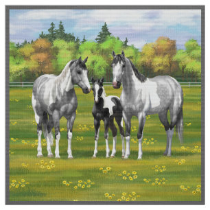Dapple Grey Pinto Paint Horses In Summer Pasture Fabric