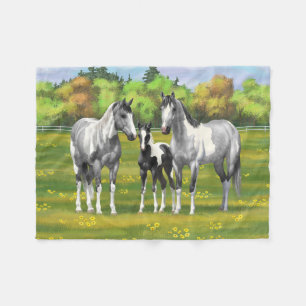 Dapple Grey Pinto Paint Horses In Summer Pasture Fleece Blanket