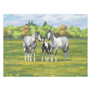 Dapple Grey Pinto Paint Horses In Summer Pasture Tablecloth