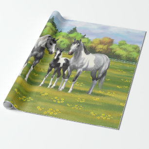 Dapple Grey Pinto Paint Horses In Summer Pasture Wrapping Paper