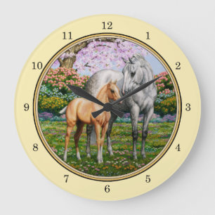 Dapple Grey Quarter Horse Mare Palomino Foal Large Clock