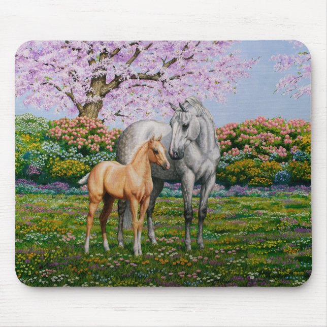 Dapple Grey Quarter Horse Mare Palomino Foal Mouse Pad (Front)