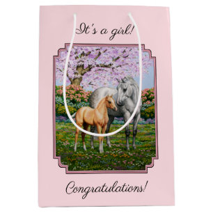 Dapple Grey Quarter Horse Mare Palomino Foal Pink Medium Gift Bag