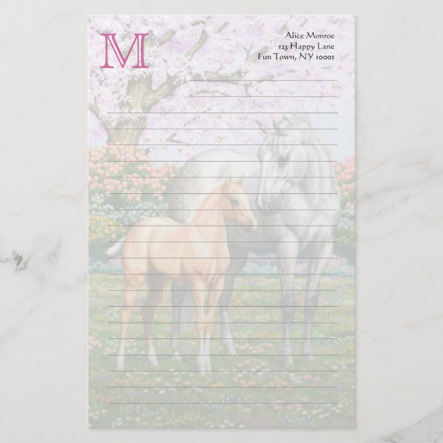 Dapple Grey Quarter Horse Mare Palomino Foal Stationery (Front)