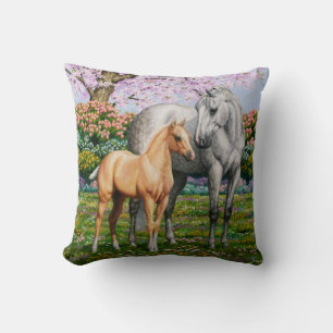Dapple Grey Quarter Horse Mare Palomino Foal Throw Pillow