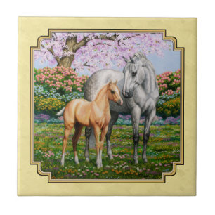 Dapple Grey Quarter Horse Mare Palomino Foal Tile