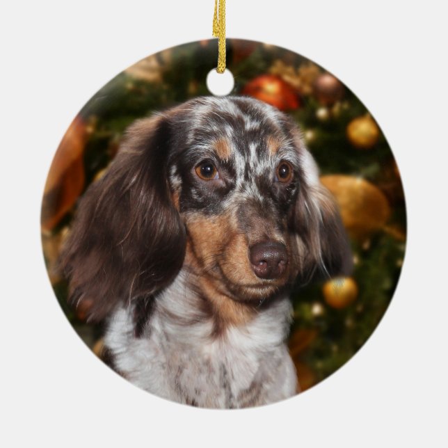 Dappled Dachshund Christmas Ceramic Ornament (Back)