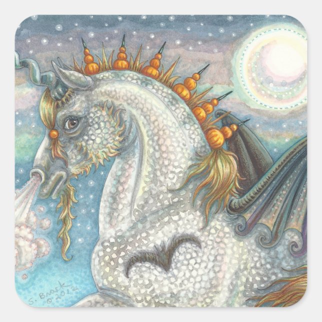 DAPPLED GOTH UNICORN, HALLOWEEN HORSE STICKERS Squ (Front)