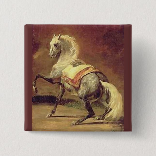 DAPPLED GREY HORSE 2 INCH SQUARE BUTTON (Front)