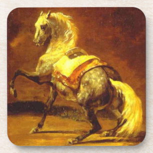 DAPPLED GREY HORSE , Gold Yellow Coaster