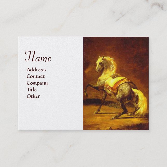 DAPPLED GREY HORSE Monogram Platinum Metallic Business Card (Front)