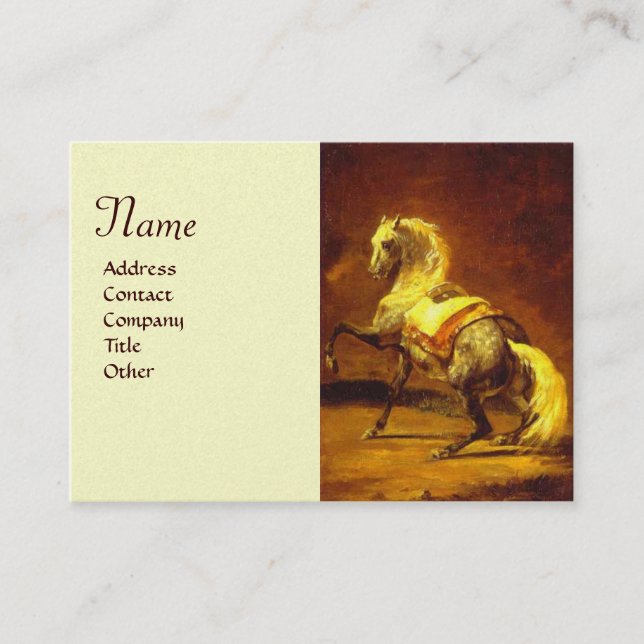 DAPPLED GREY HORSE Monogram Platinum Metallic Business Card (Front)