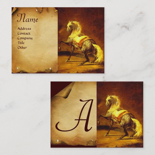 DAPPLED GREY HORSE Parchment Monogram Business Card (Front/Back)