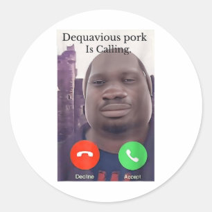Daquavious Pork Is Calling John Pork Meme Joke Odd Classic Round Sticker