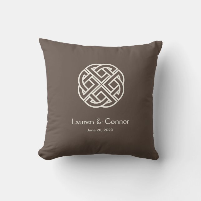 Dara Knot Celtic Irish Wedding Brown Throw Pillow (Front)