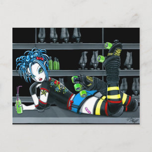 "Darby" Gothic Roller Derby Skate Girl Postcard
