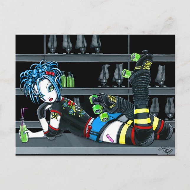 "Darby" Gothic Roller Derby Skate Girl Postcard (Front)