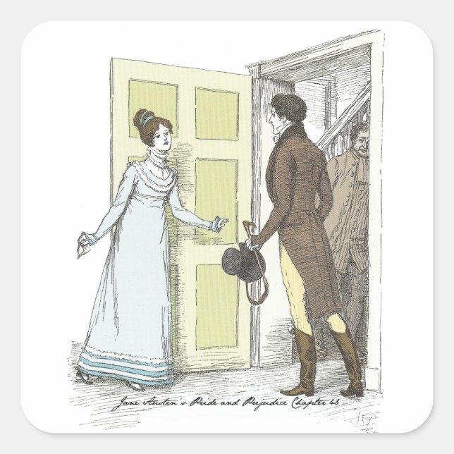 Darcy Appeared, Jane Austen, Pride and Prejudice Square Sticker (Front)