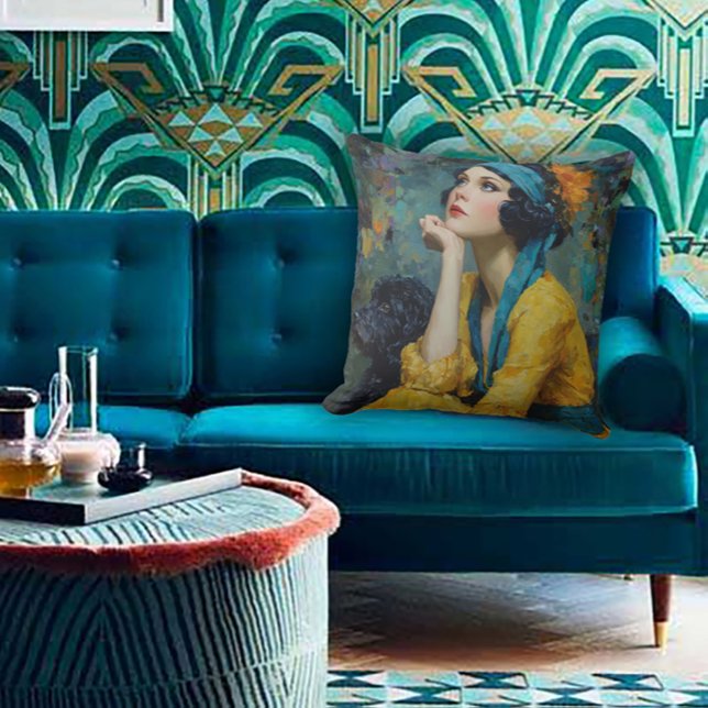 Dare to be Deco in Flapper Style Throw Pillow (Creator Uploaded)