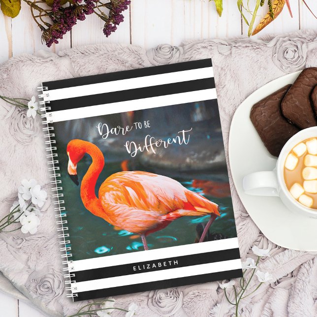 Dare To Be Different Flamingo Black White Stripes Notebook (Creator Uploaded)