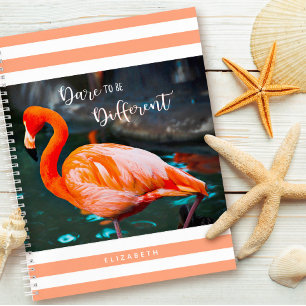 Dare To Be Different Flamingo Orange White Stripes Notebook