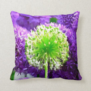 Dare to Be Different Lime Green Purple Flowers Throw Pillow
